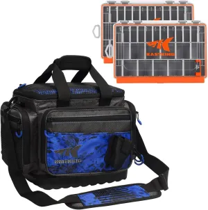 KastKing Fishing Gear & Tackle Bags - Saltwater Resistant Fishing Bags(Blue,Medium) & HyperSeal Waterproof Tackle Box