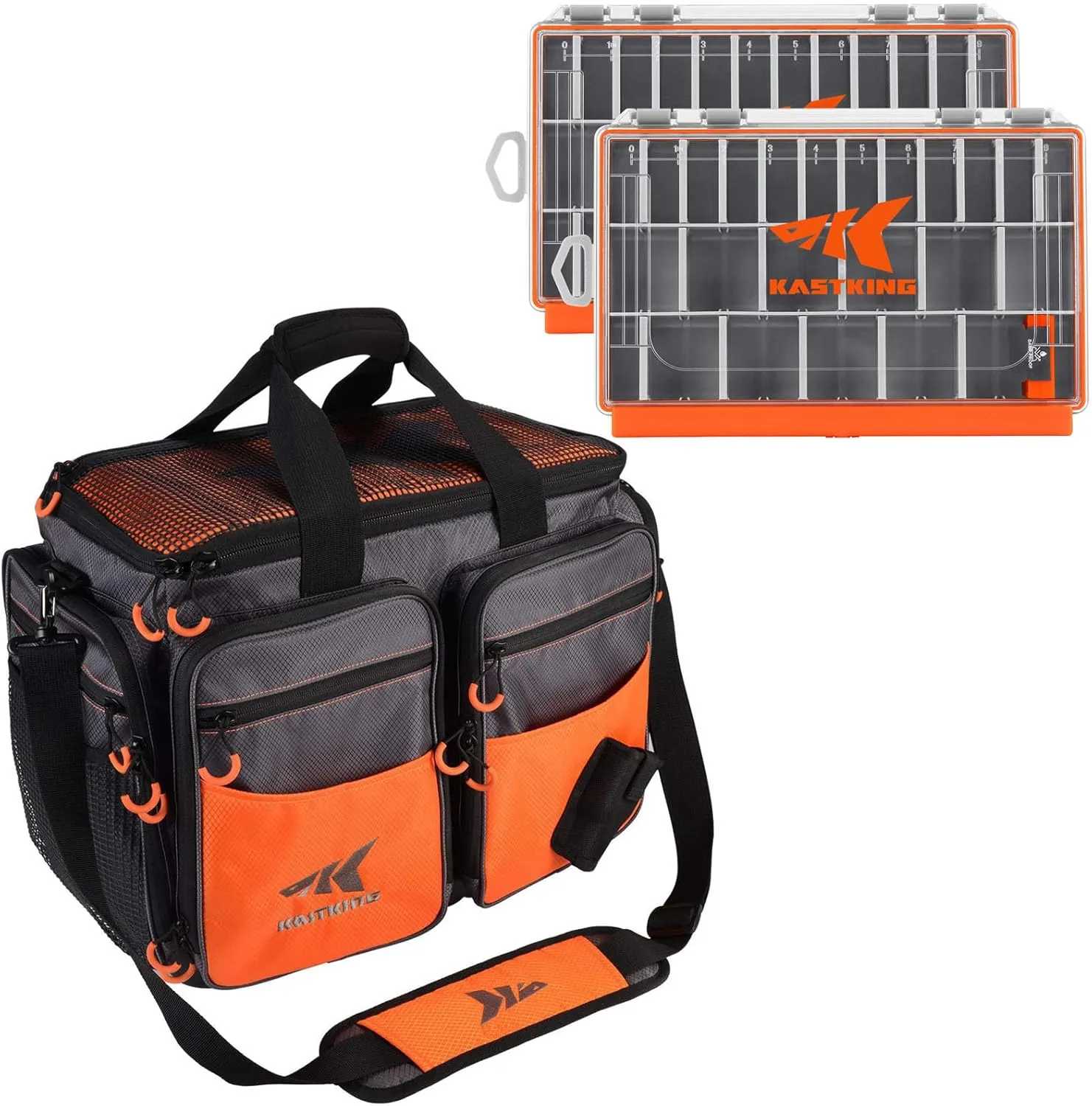 KastKing Fishing Gear & Tackle Bags - Saltwater Resistant Fishing Bags(Orange-Large) & HyperSeal Waterproof Tackle Box