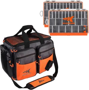 KastKing Fishing Gear & Tackle Bags - Saltwater Resistant Fishing Bags(Orange-Large) & HyperSeal Waterproof Tackle Box