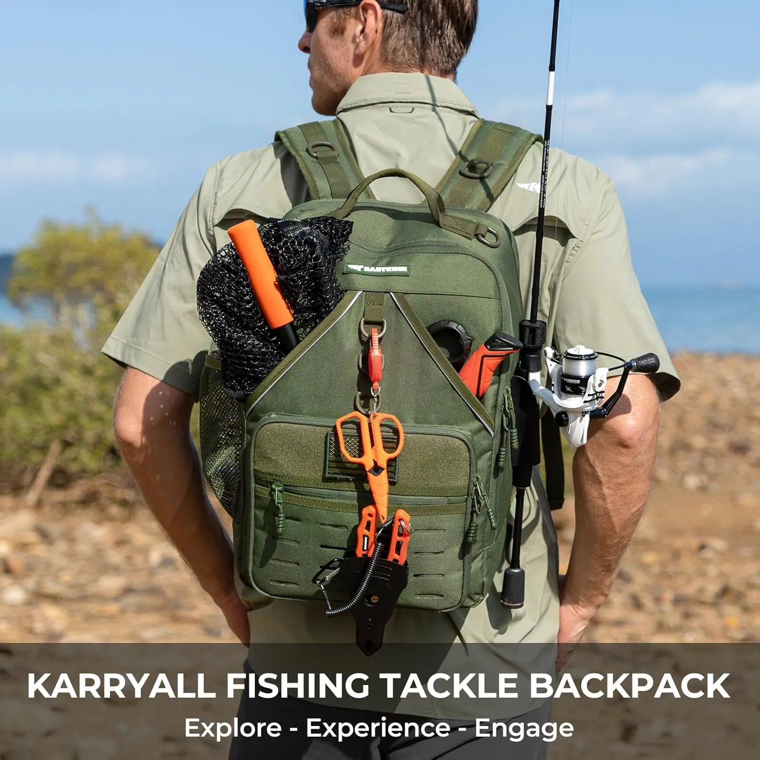 KastKing Karryall Medium Fishing Tackle Daily Backpack, Large Storage Water-resistant Fishing Bag Store Gear and Equipment
