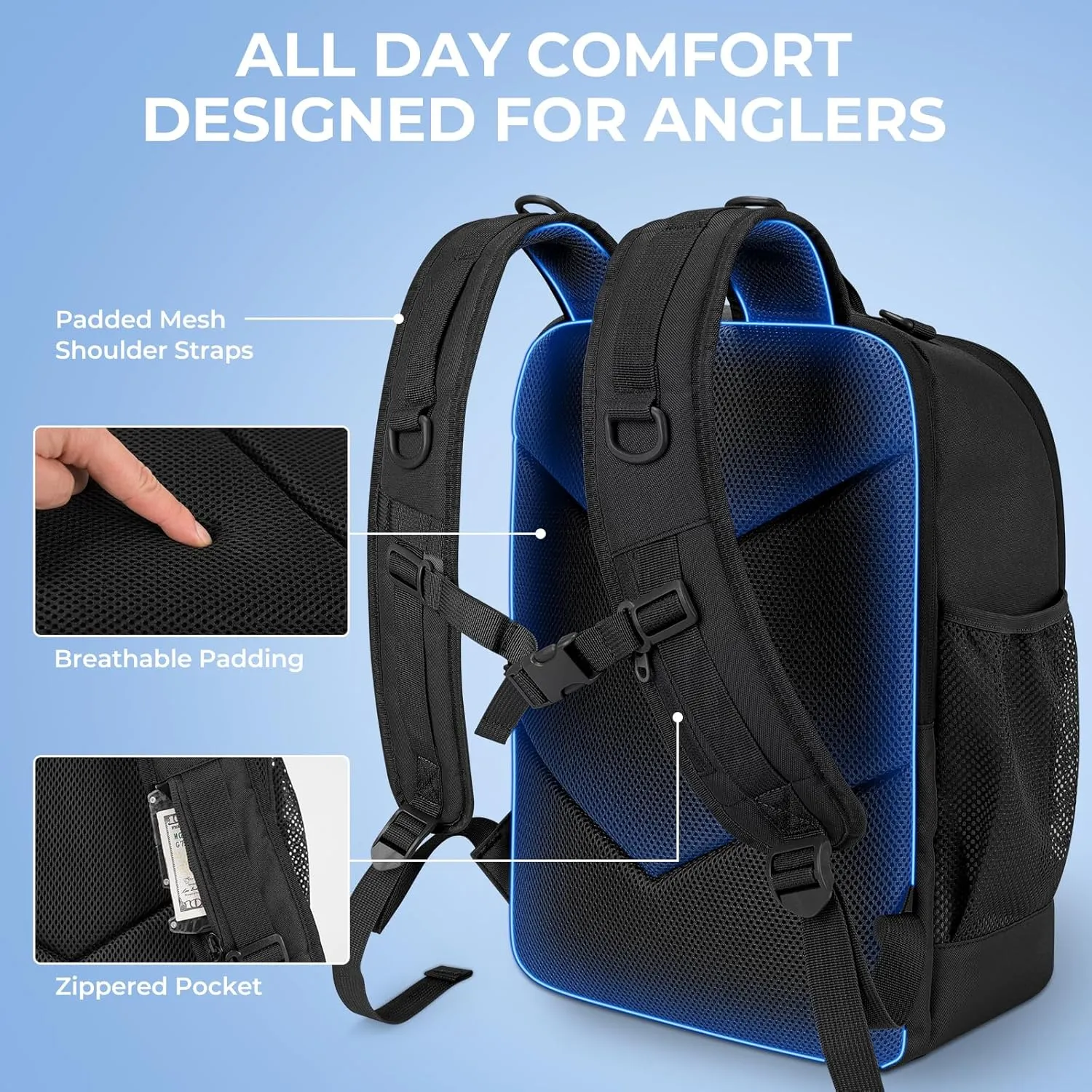 KastKing Karryall Medium Fishing Tackle Daily Backpack, Large Storage Water-resistant Fishing Bag Store Gear and Equipment