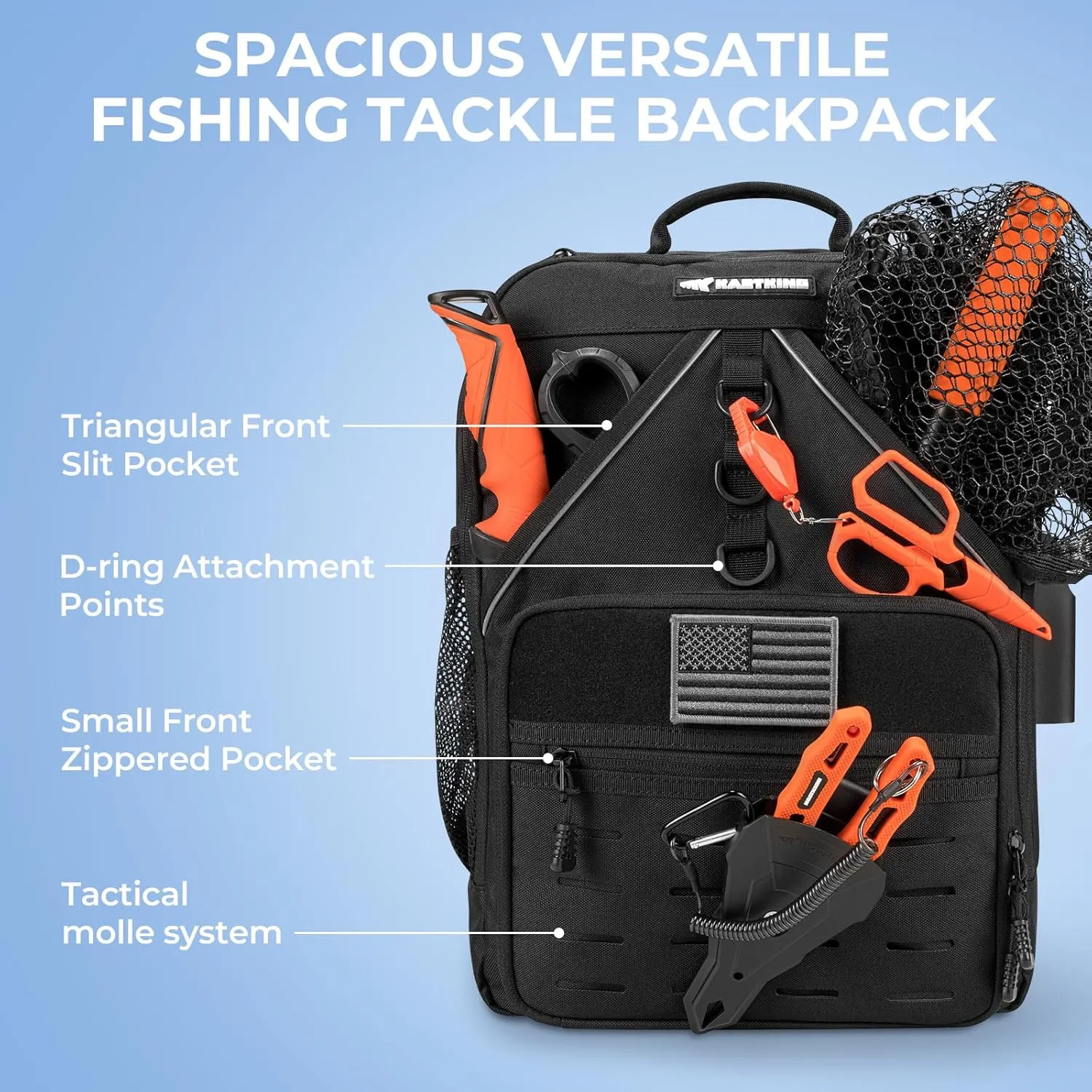 KastKing Karryall Medium Fishing Tackle Daily Backpack, Large Storage Water-resistant Fishing Bag Store Gear and Equipment