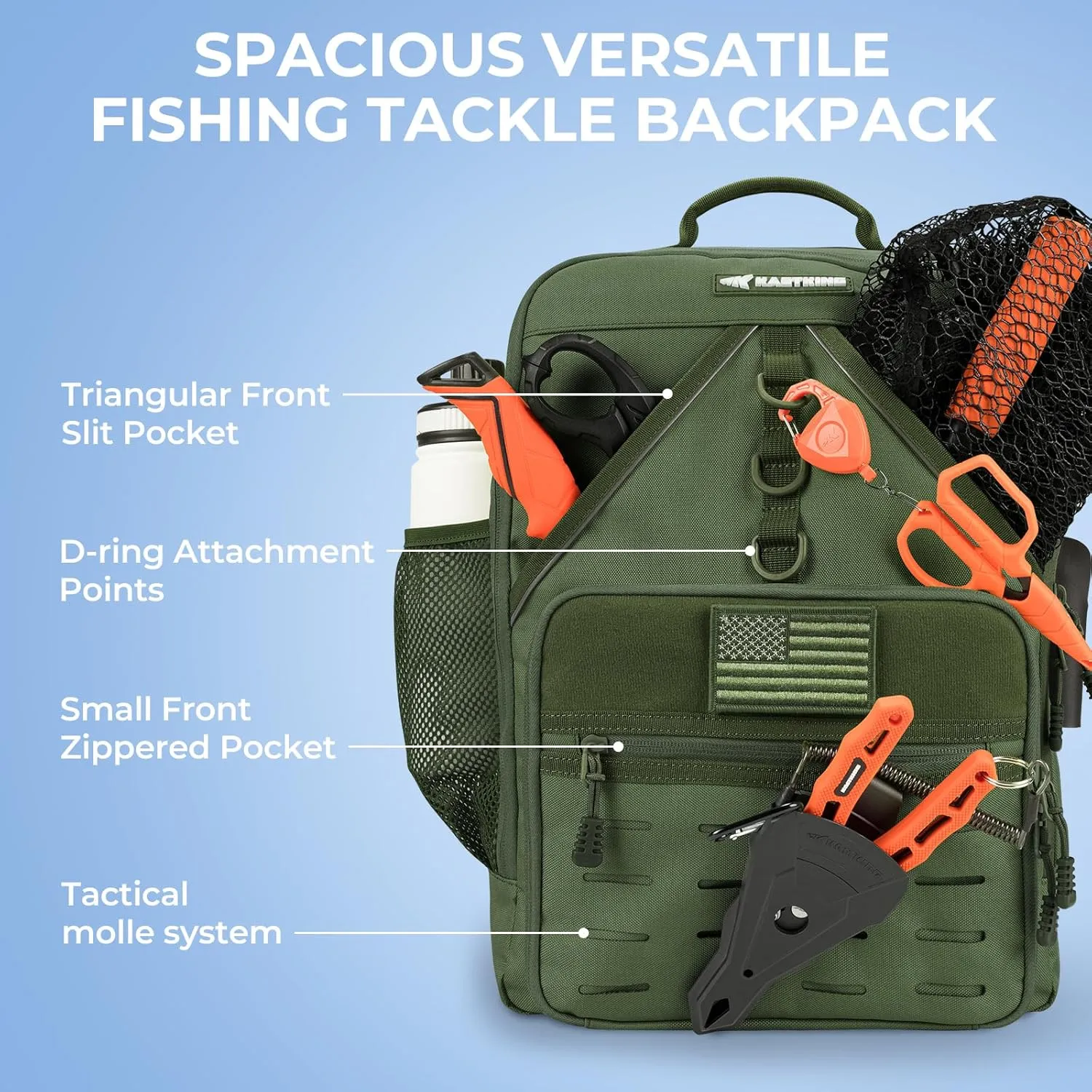 KastKing Karryall Medium Fishing Tackle Daily Backpack, Large Storage Water-resistant Fishing Bag Store Gear and Equipment