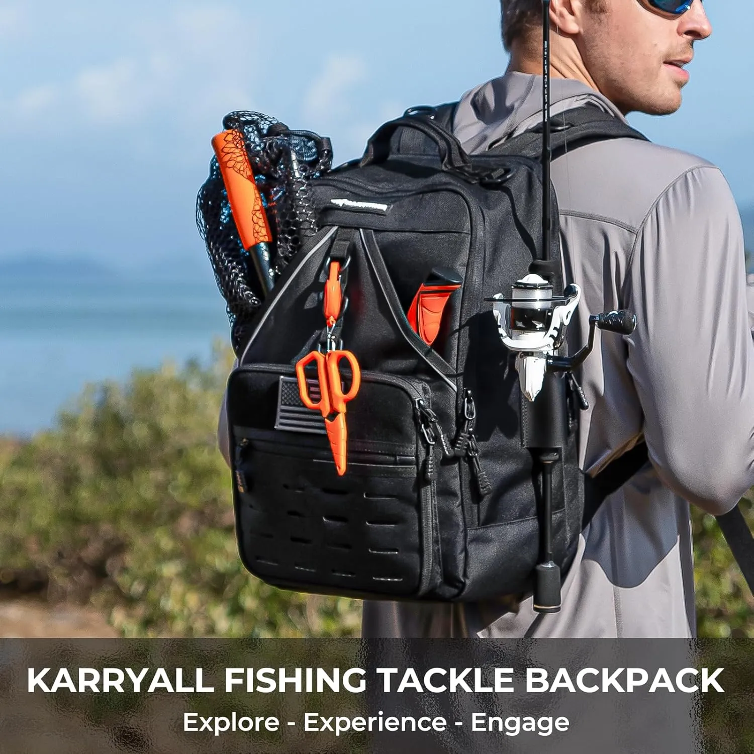 KastKing Karryall Medium Fishing Tackle Daily Backpack, Large Storage Water-resistant Fishing Bag Store Gear and Equipment