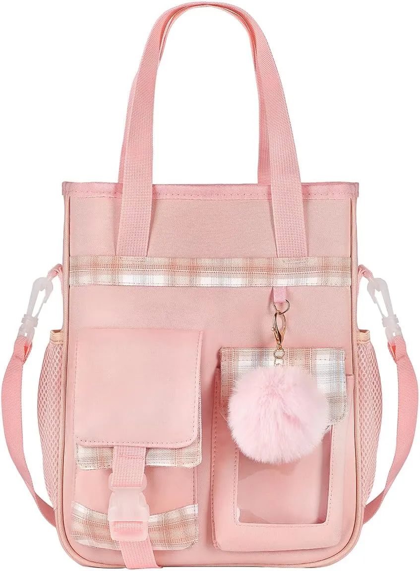KEBEIXUAN Girls School Tote Bag Casual Cute Crossbody Shoulder Handbags for Teen Girls Kids School Travel(Pink)