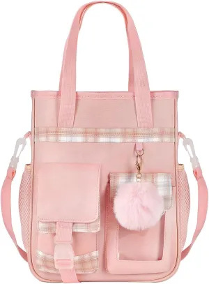 KEBEIXUAN Girls School Tote Bag Casual Cute Crossbody Shoulder Handbags for Teen Girls Kids School Travel(Pink)