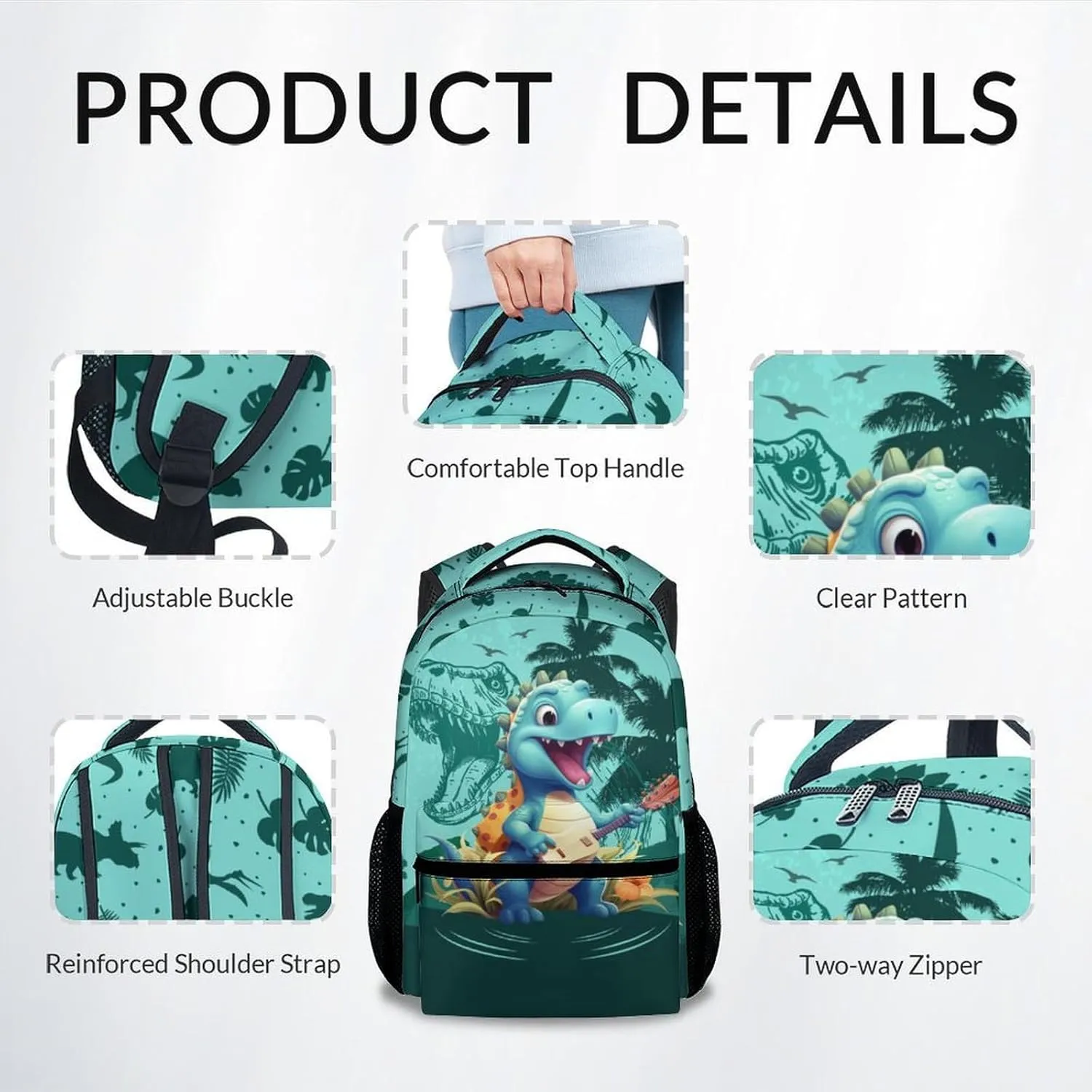 Kids Backpack School Bookbags, Dinosaur Backpack for Girls Boys, 17 Inch School Backpacks for Primary Elementary, Cute Bookbag with Adjustable Straps, Green