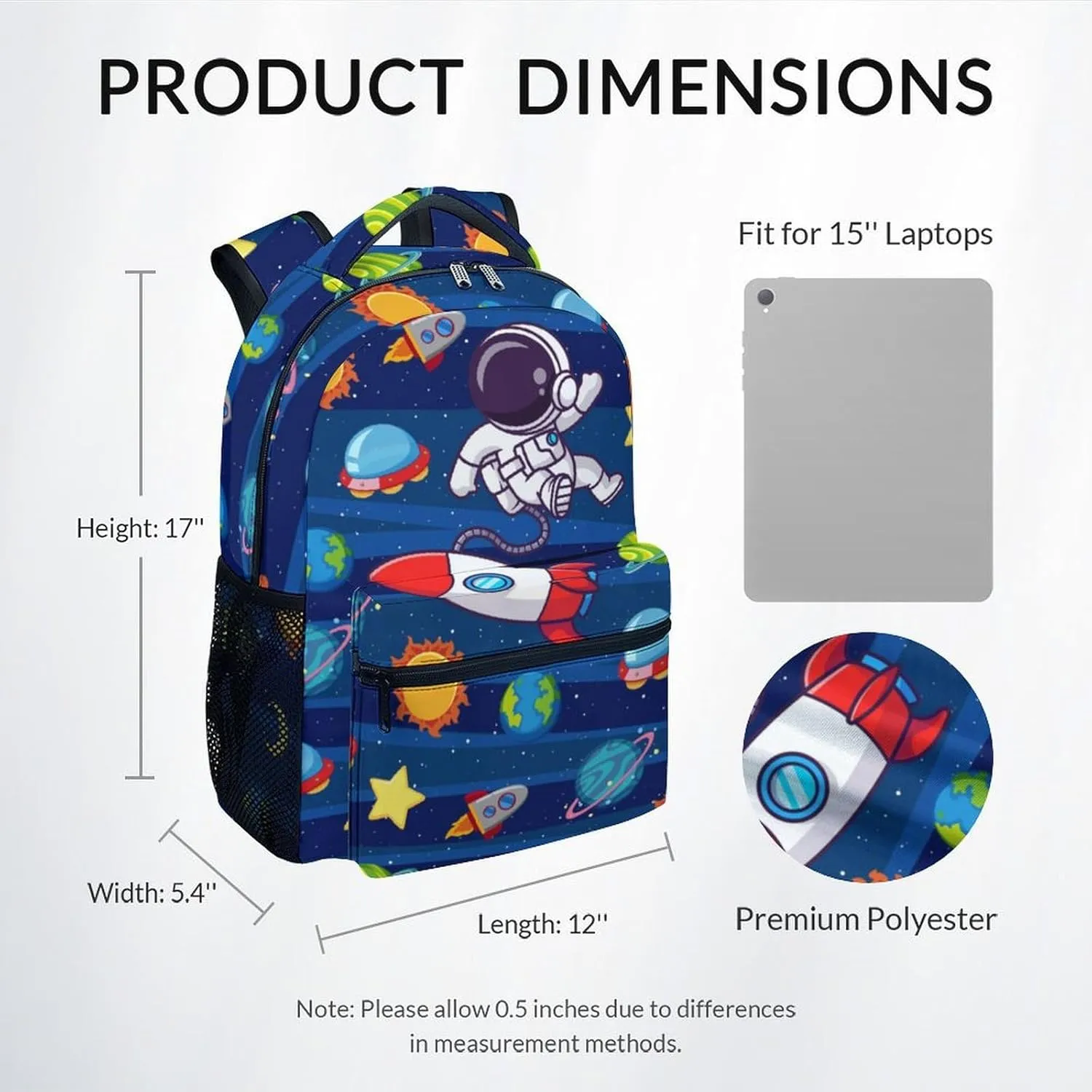 Kids Backpack School Bookbags, Planet Backpack for Boys, 17 Inch School Backpacks for Primary Elementary, Funny Bookbag with Adjustable Straps, Blue
