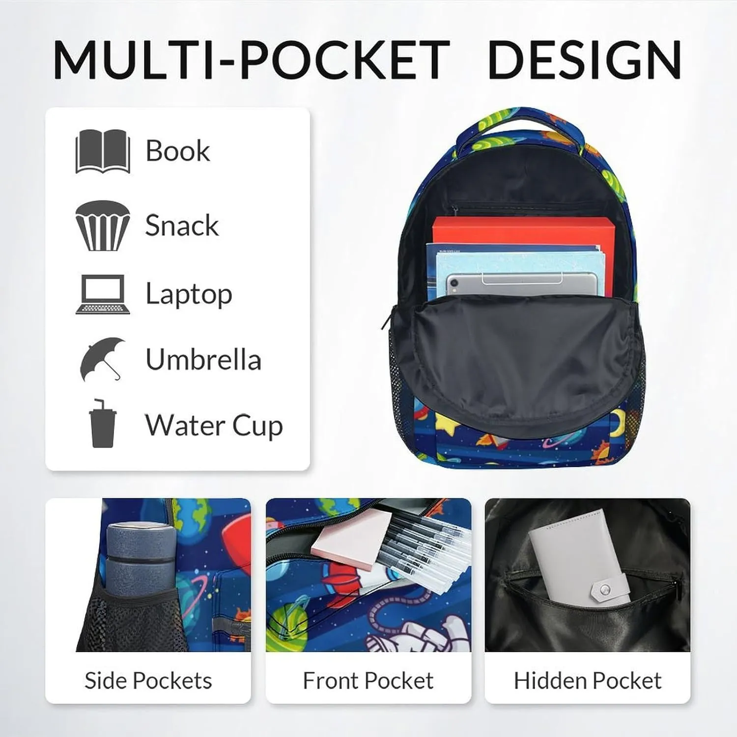 Kids Backpack School Bookbags, Planet Backpack for Boys, 17 Inch School Backpacks for Primary Elementary, Funny Bookbag with Adjustable Straps, Blue