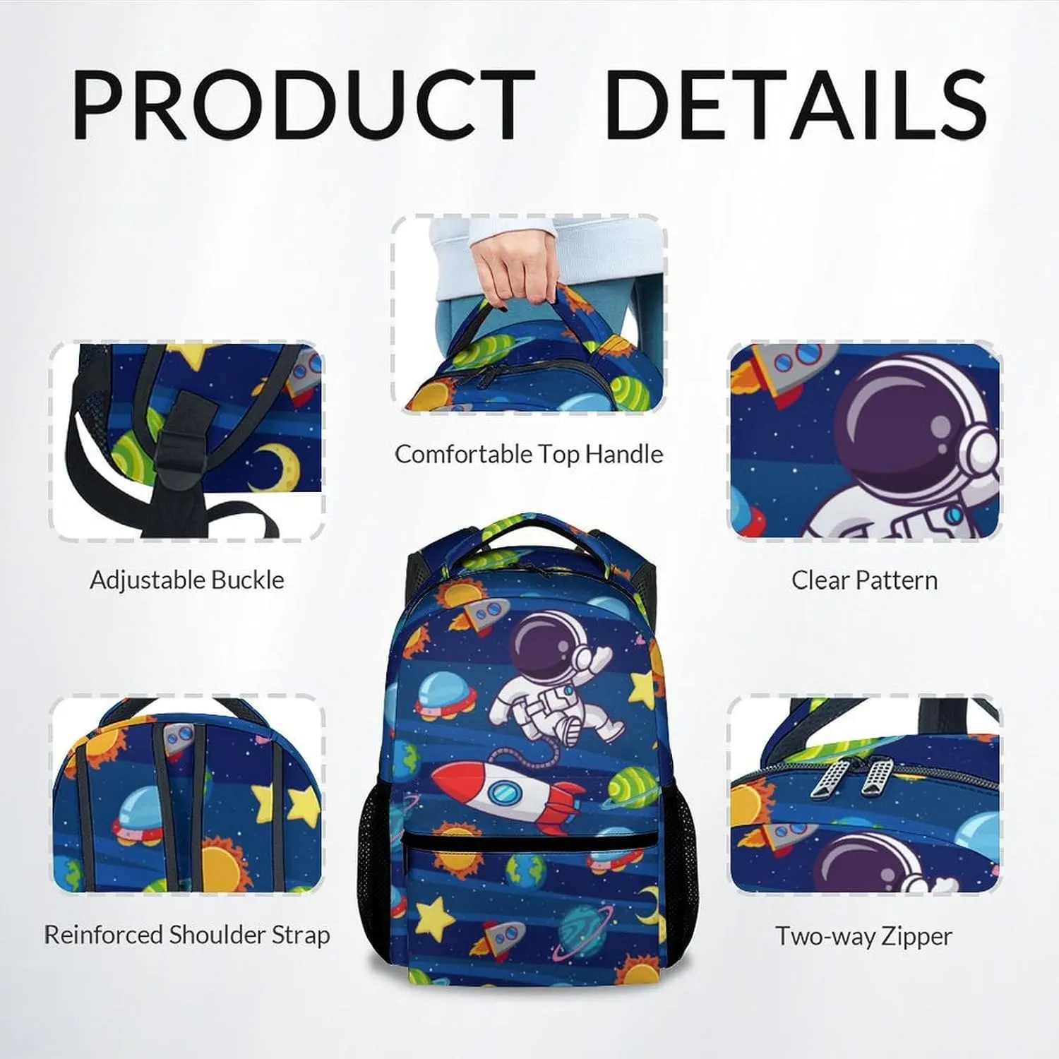 Kids Backpack School Bookbags, Planet Backpack for Boys, 17 Inch School Backpacks for Primary Elementary, Funny Bookbag with Adjustable Straps, Blue