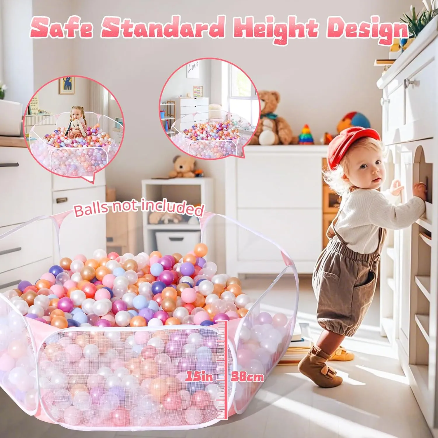 Kids Ball Pit Large Pop Up Children Ball Play Tent for Toddlers Girls Boys for Indoor Outdoor Baby Playpen with Carry Tote, Balls Not Included (Pink)…