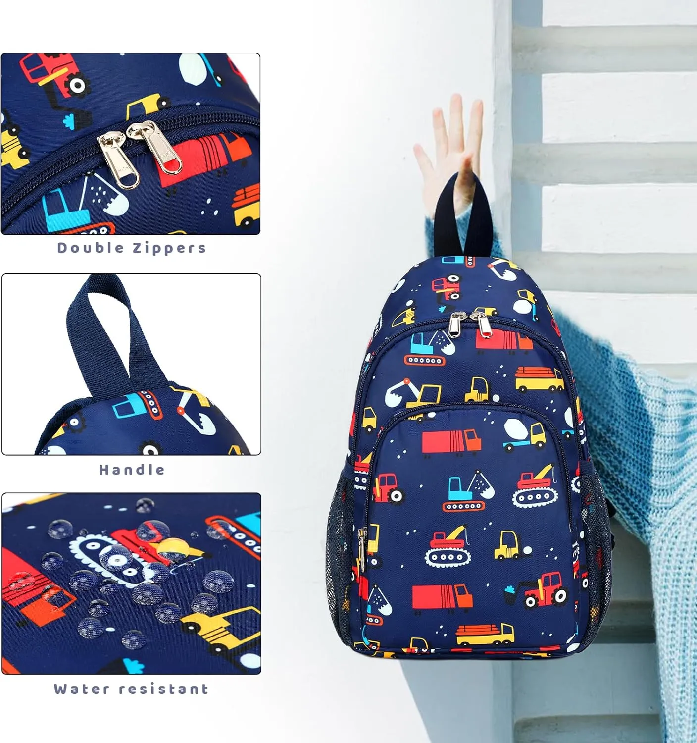 Kids Crossbody Bag Kids Sling Bags, Small Sling Bag for Kids Travel Bag for Kids, Boys Truck Excavator Crane Sling Bag Dark Blue