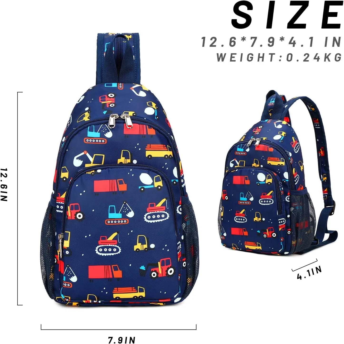 Kids Crossbody Bag Kids Sling Bags, Small Sling Bag for Kids Travel Bag for Kids, Boys Truck Excavator Crane Sling Bag Dark Blue