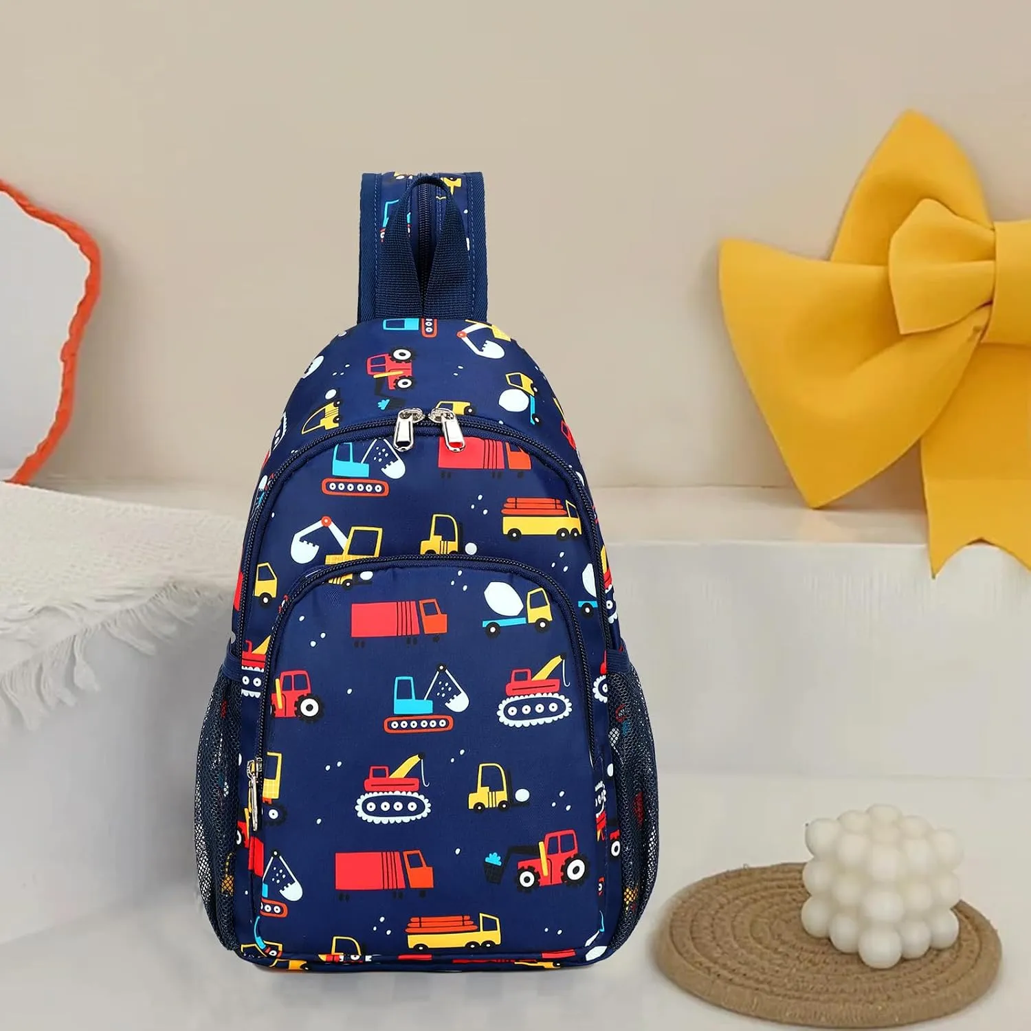 Kids Crossbody Bag Kids Sling Bags, Small Sling Bag for Kids Travel Bag for Kids, Boys Truck Excavator Crane Sling Bag Dark Blue