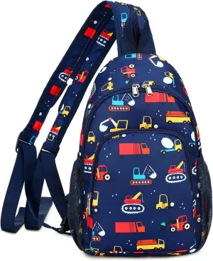 Kids Crossbody Bag Kids Sling Bags, Small Sling Bag for Kids Travel Bag for Kids, Boys Truck Excavator Crane Sling Bag Dark Blue