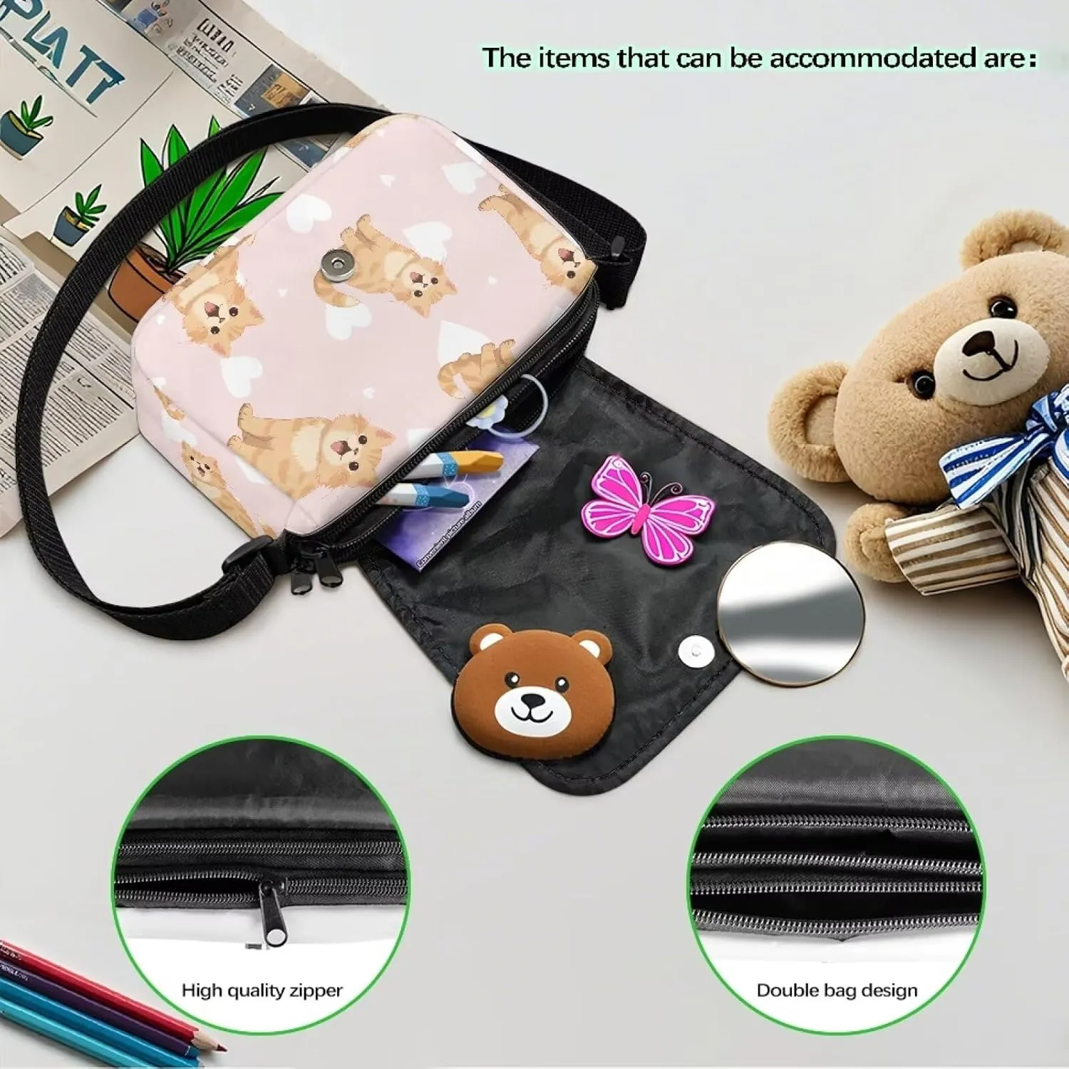 Kids Flap Crossbody Bag with Zipper Closure for School Travel