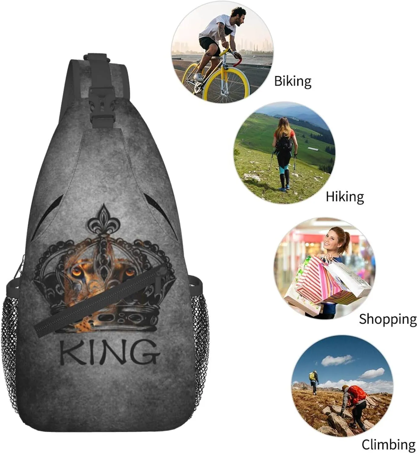 King Shoulder Bag Cool Sling Backpack Daypack Casual Bag Mens Backpack Bag for Outdoor