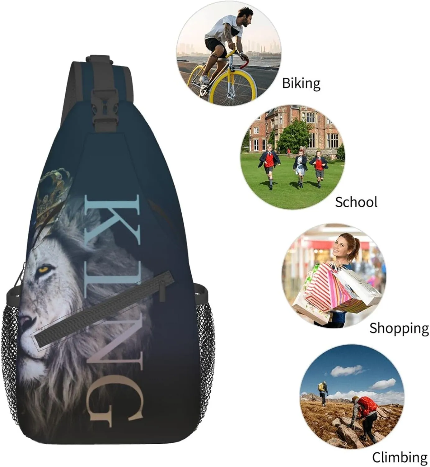King Shoulder Bag Lion Sling Backpack Daypack Casual Backpack Hiking Bag Men Backpack Bag