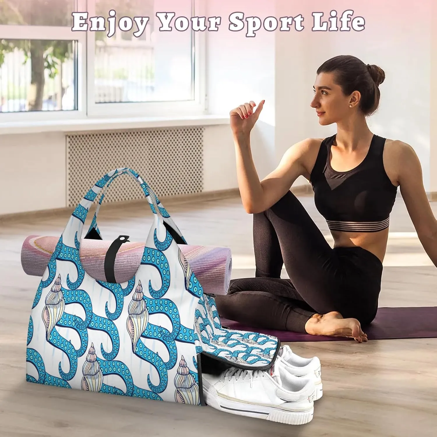 KOBLEN Yoga Gym Bags for Women Duffel Bag with Shoe Compartment and Yoga Mat Portable Weekender Bags for Pilates Travel Offices Workout Beach