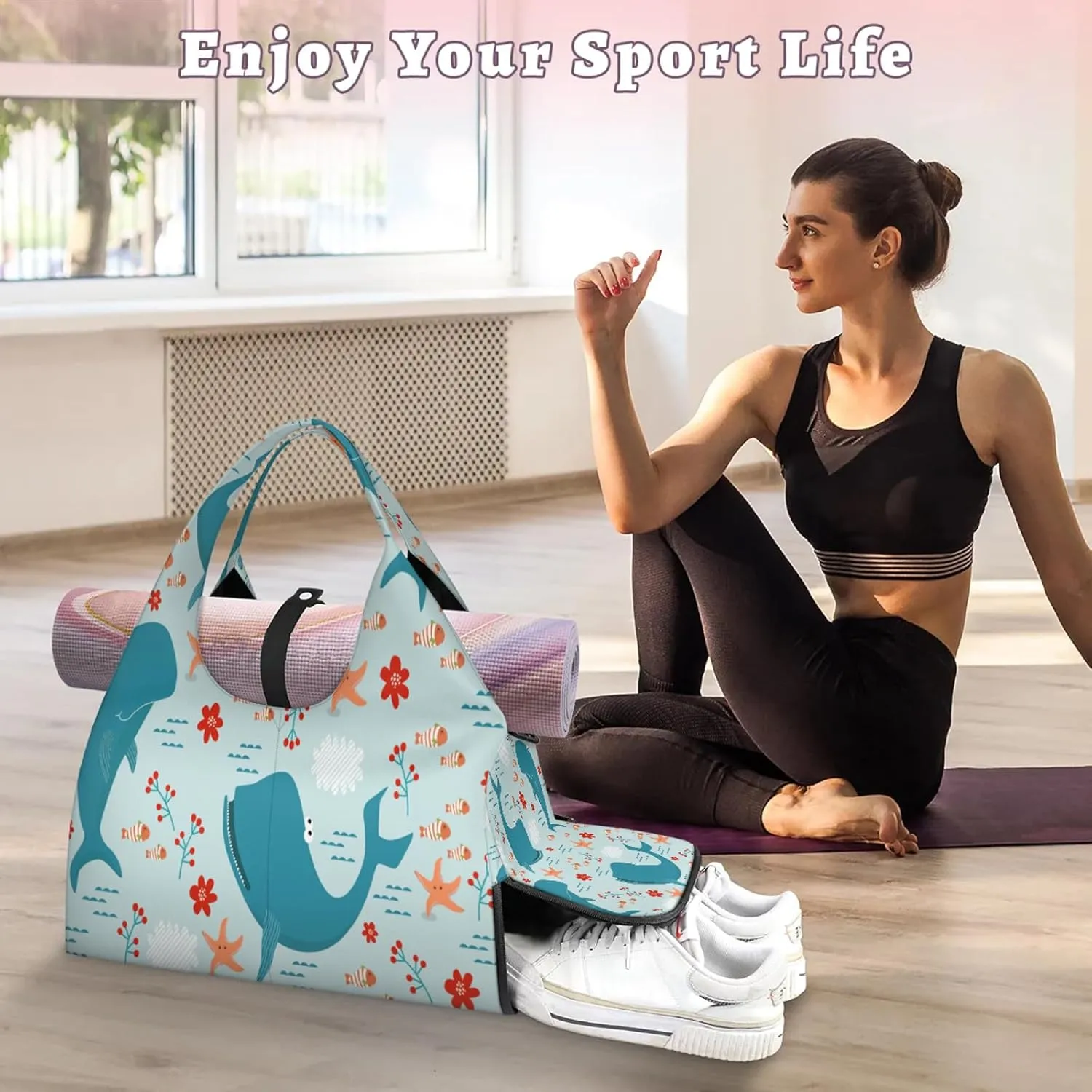 KOBLEN Yoga Gym Bags for Women Duffel Bag with Shoe Compartment and Yoga Mat Portable Weekender Bags for Pilates Travel Offices Workout Beach