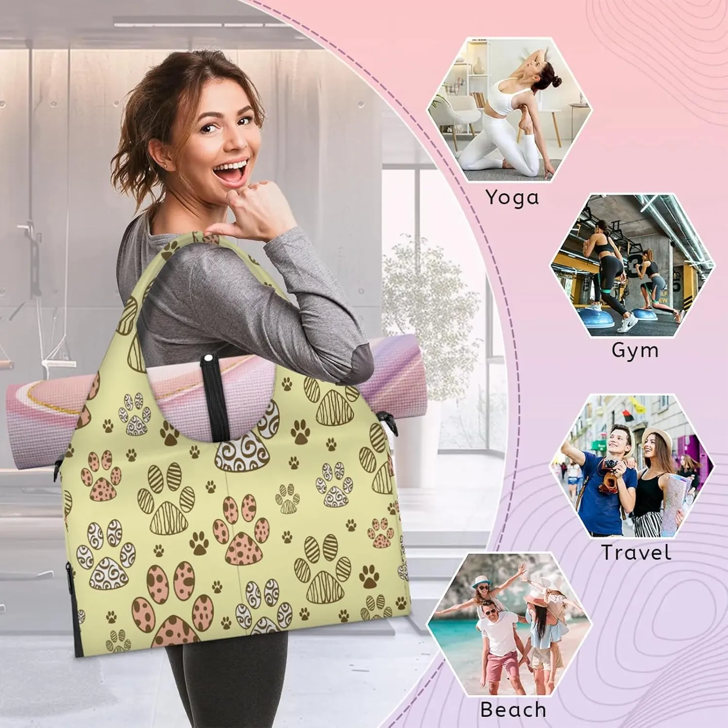 KOBLEN Yoga Gym Bags for Women Duffel Bag with Shoe Compartment and Yoga Mat Portable Weekender Bags for Pilates Travel Offices Workout Beach