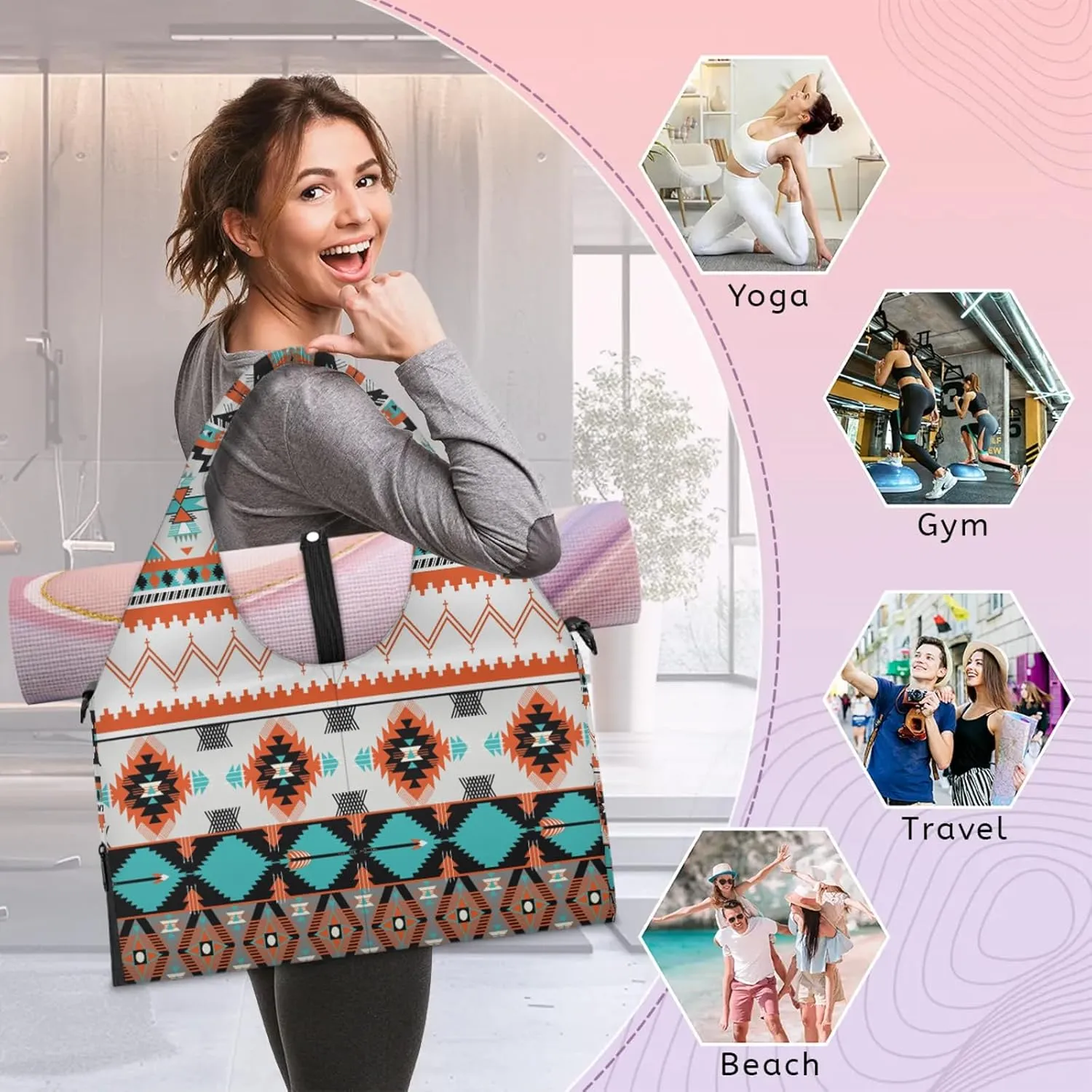 KOBLEN Yoga Gym Bags for Women Duffel Bag with Shoe Compartment and Yoga Mat Portable Weekender Bags for Pilates Travel Offices Workout Beach