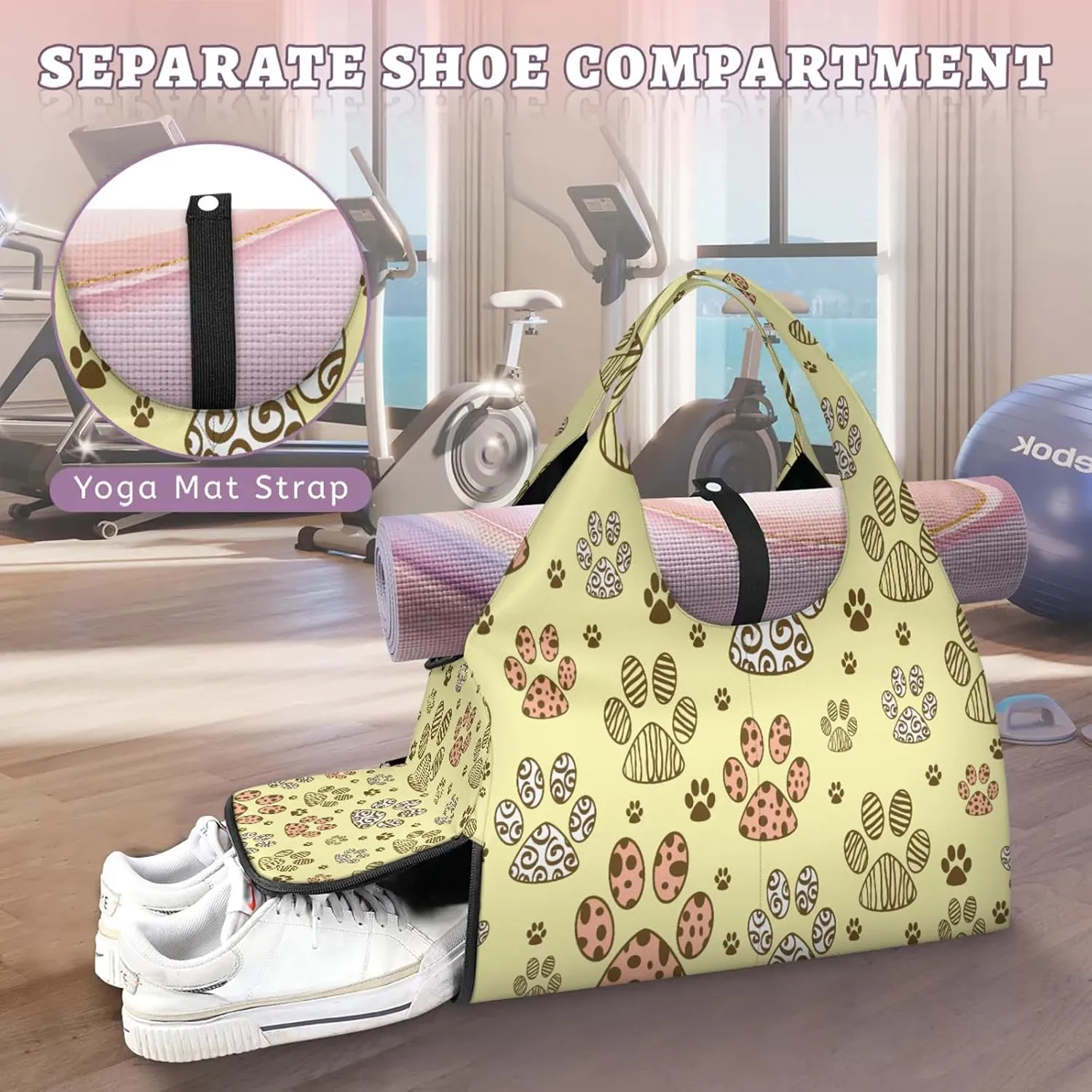 KOBLEN Yoga Gym Bags for Women Duffel Bag with Shoe Compartment and Yoga Mat Portable Weekender Bags for Pilates Travel Offices Workout Beach