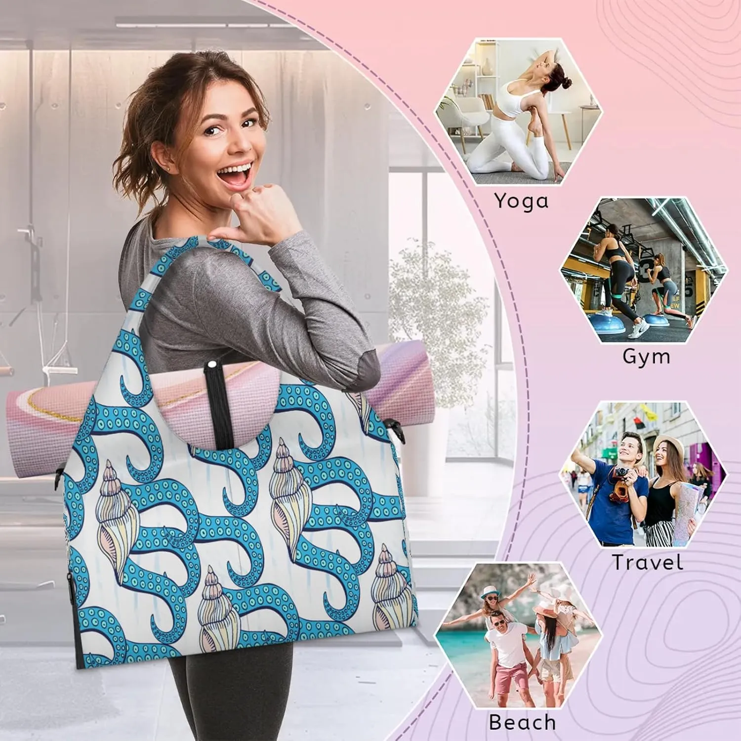 KOBLEN Yoga Gym Bags for Women Duffel Bag with Shoe Compartment and Yoga Mat Portable Weekender Bags for Pilates Travel Offices Workout Beach