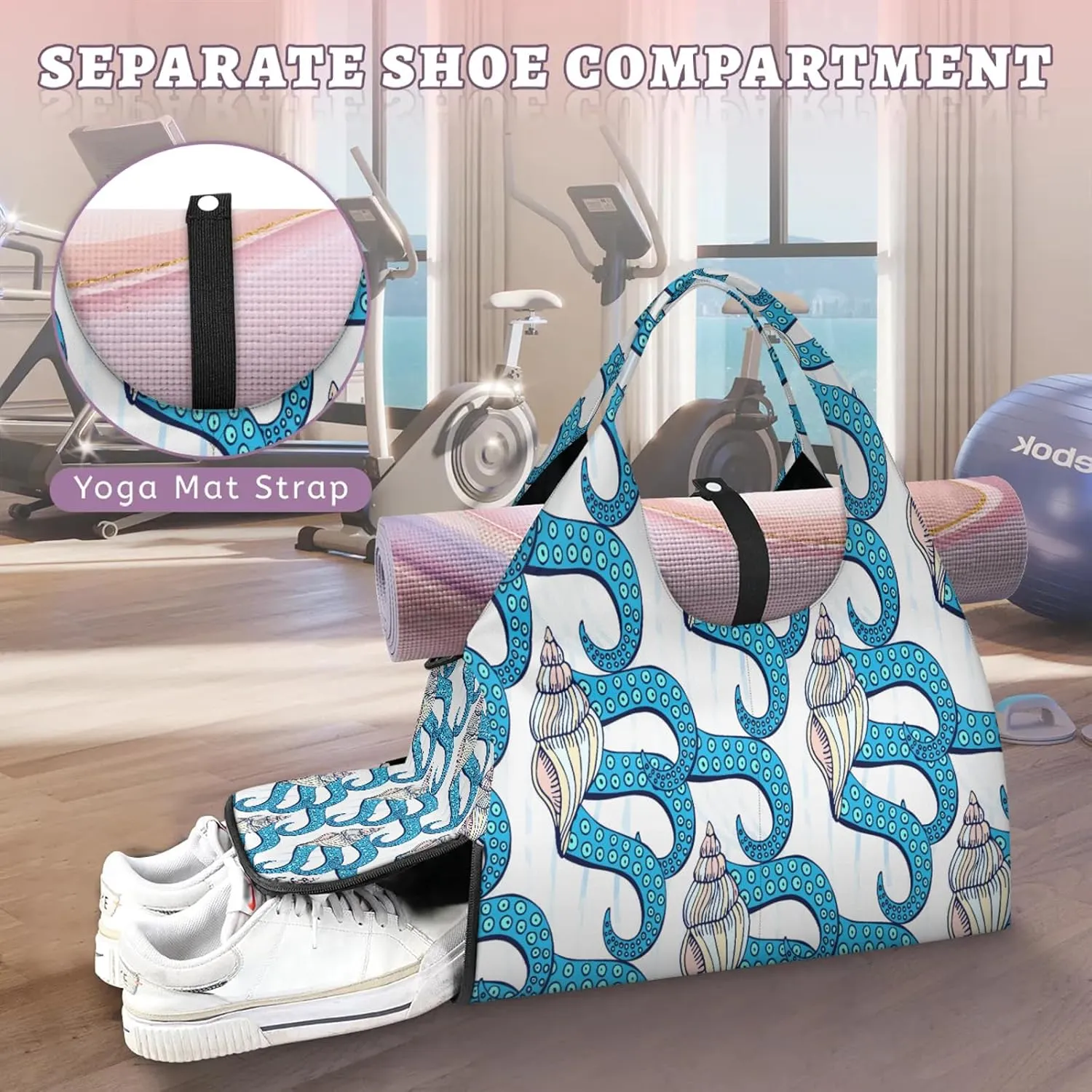 KOBLEN Yoga Gym Bags for Women Duffel Bag with Shoe Compartment and Yoga Mat Portable Weekender Bags for Pilates Travel Offices Workout Beach