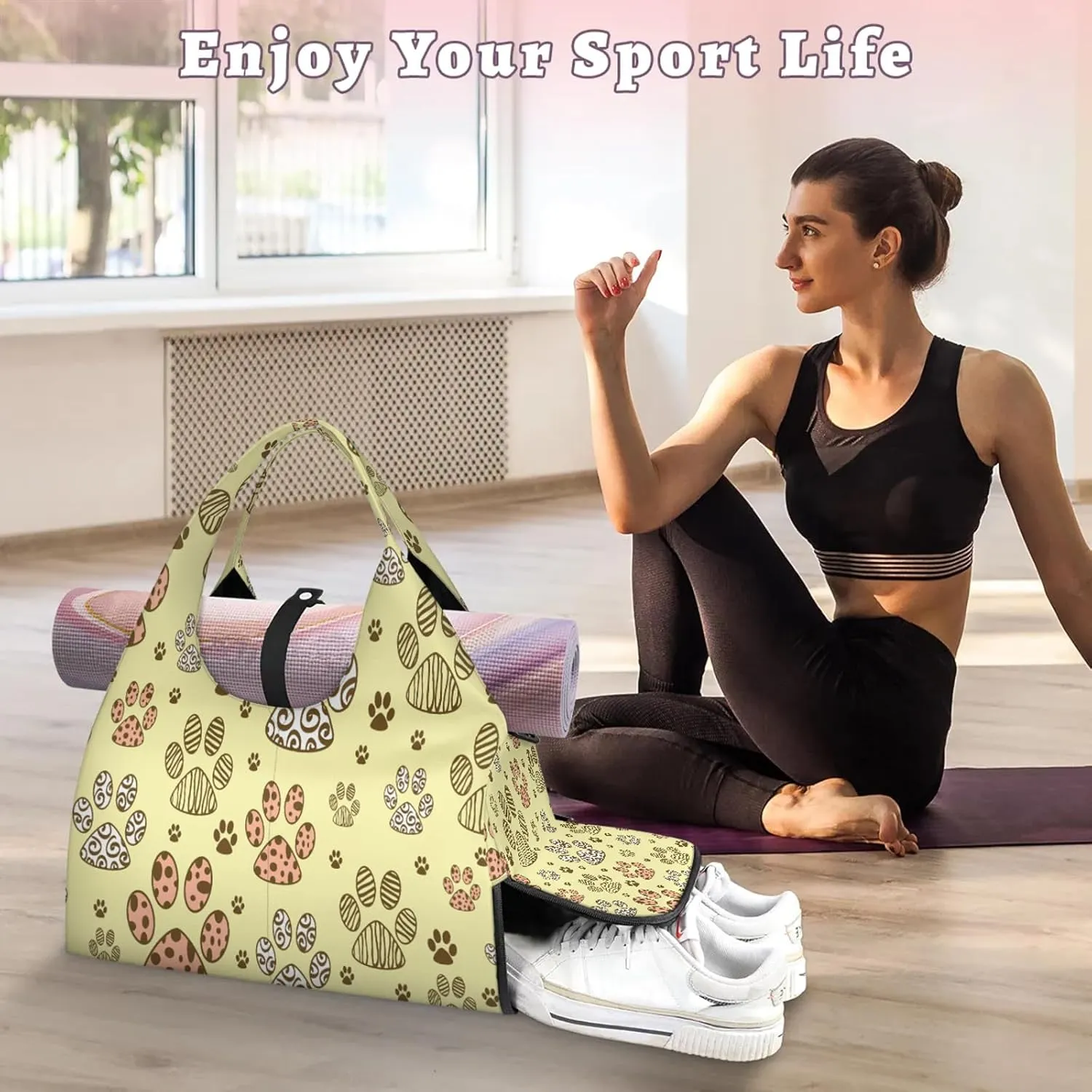 KOBLEN Yoga Gym Bags for Women Duffel Bag with Shoe Compartment and Yoga Mat Portable Weekender Bags for Pilates Travel Offices Workout Beach
