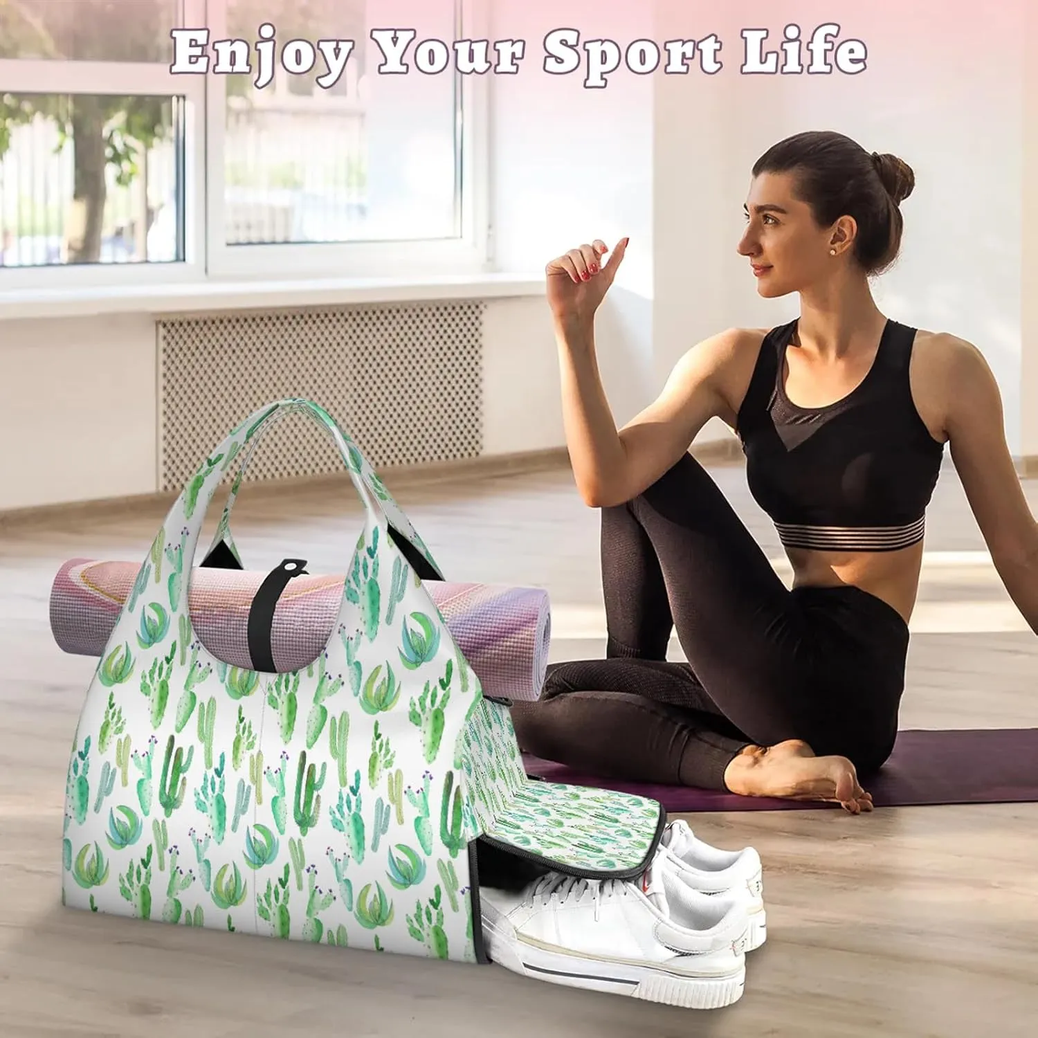 KOBLEN Yoga Gym Bags for Women Duffel Bag with Shoe Compartment and Yoga Mat Portable Weekender Bags for Pilates Travel Offices Workout Beach