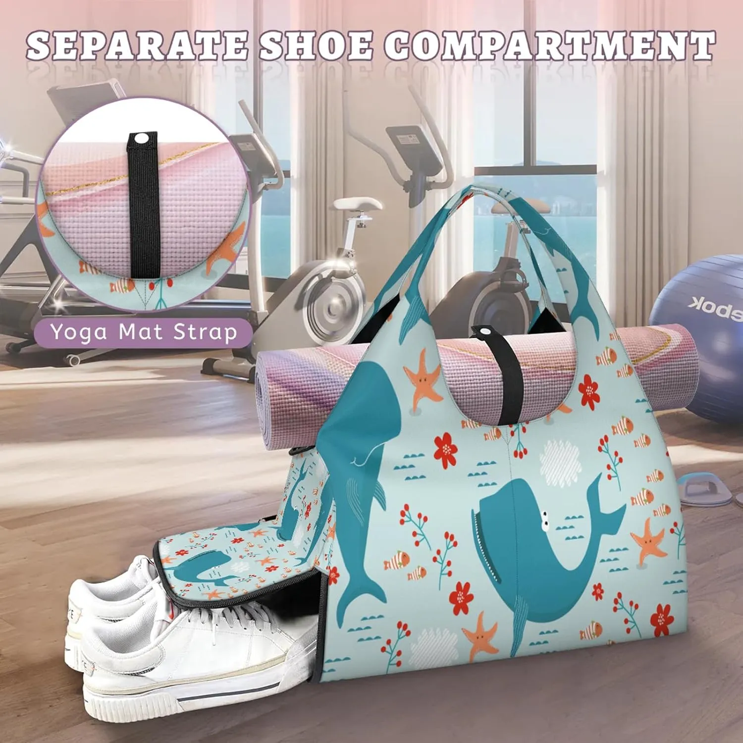 KOBLEN Yoga Gym Bags for Women Duffel Bag with Shoe Compartment and Yoga Mat Portable Weekender Bags for Pilates Travel Offices Workout Beach