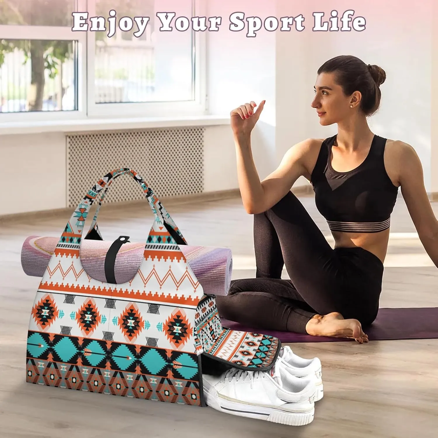 KOBLEN Yoga Gym Bags for Women Duffel Bag with Shoe Compartment and Yoga Mat Portable Weekender Bags for Pilates Travel Offices Workout Beach