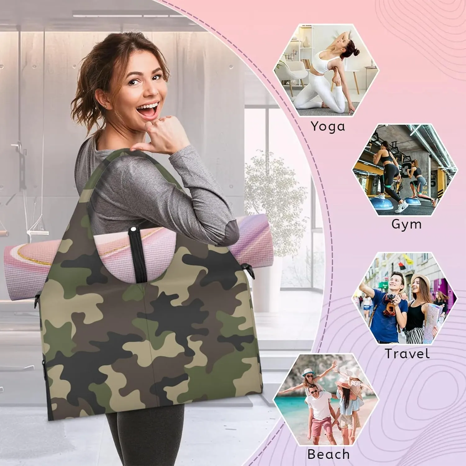 KOBLEN Yoga Gym Bags for Women Duffel Bag with Shoe Compartment and Yoga Mat Portable Weekender Bags for Pilates Travel