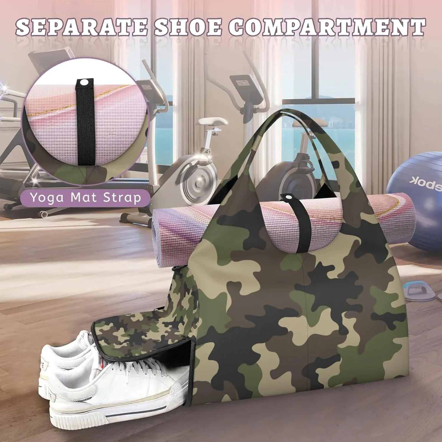 KOBLEN Yoga Gym Bags for Women Duffel Bag with Shoe Compartment and Yoga Mat Portable Weekender Bags for Pilates Travel