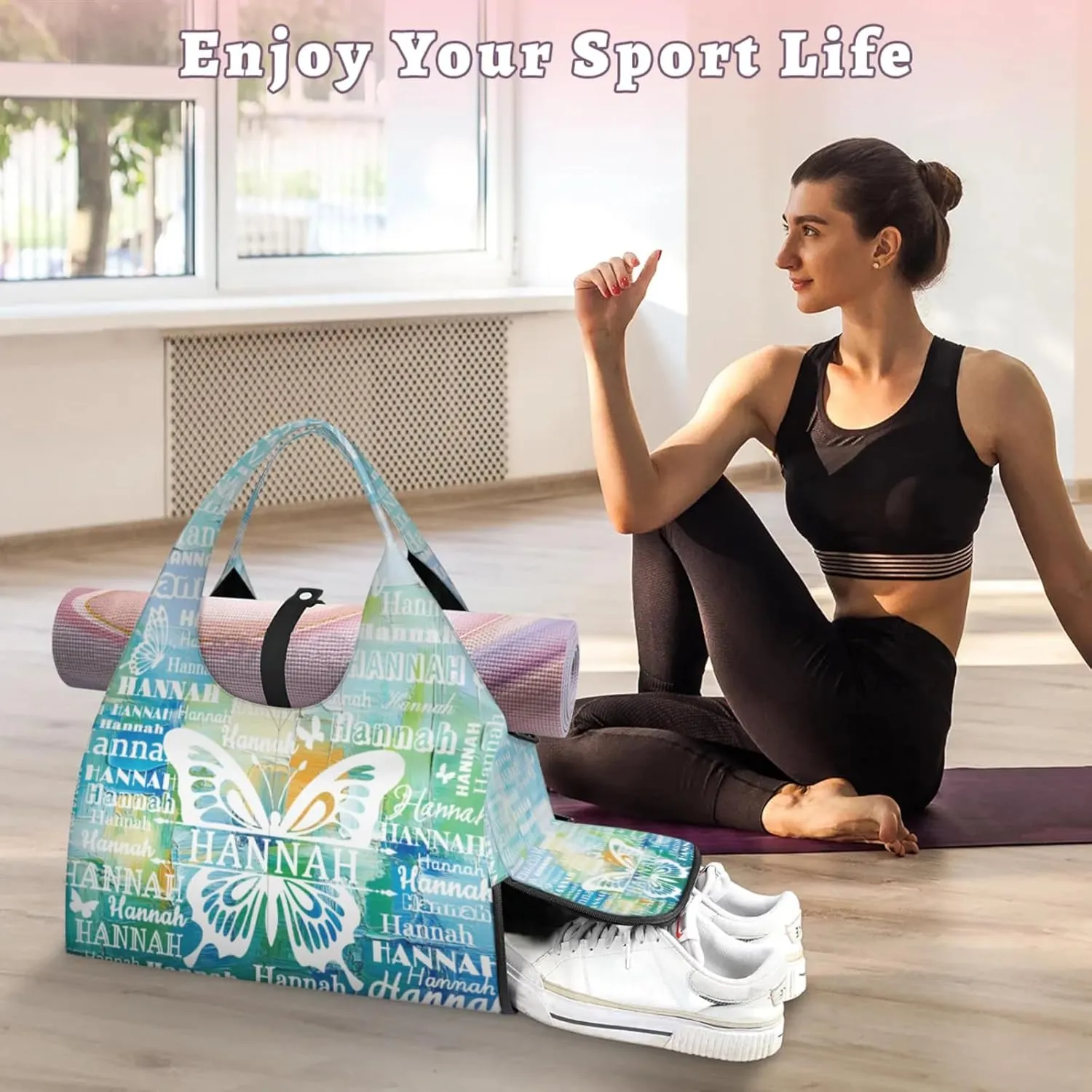 KOBLEN Yoga Gym Bags for Women Duffel Bag with Shoe Compartment and Yoga Mat Portable Weekender Bags for Pilates Travel