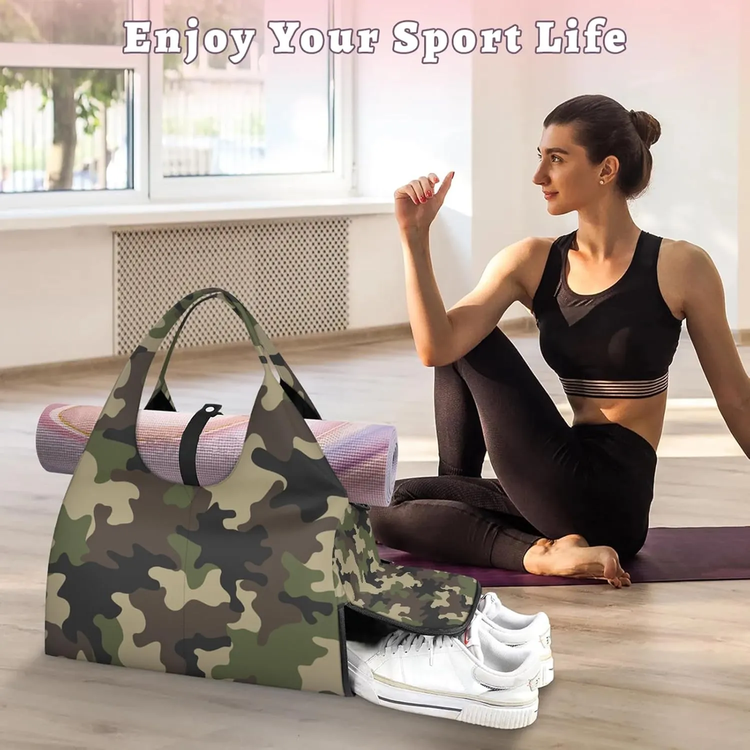 KOBLEN Yoga Gym Bags for Women Duffel Bag with Shoe Compartment and Yoga Mat Portable Weekender Bags for Pilates Travel