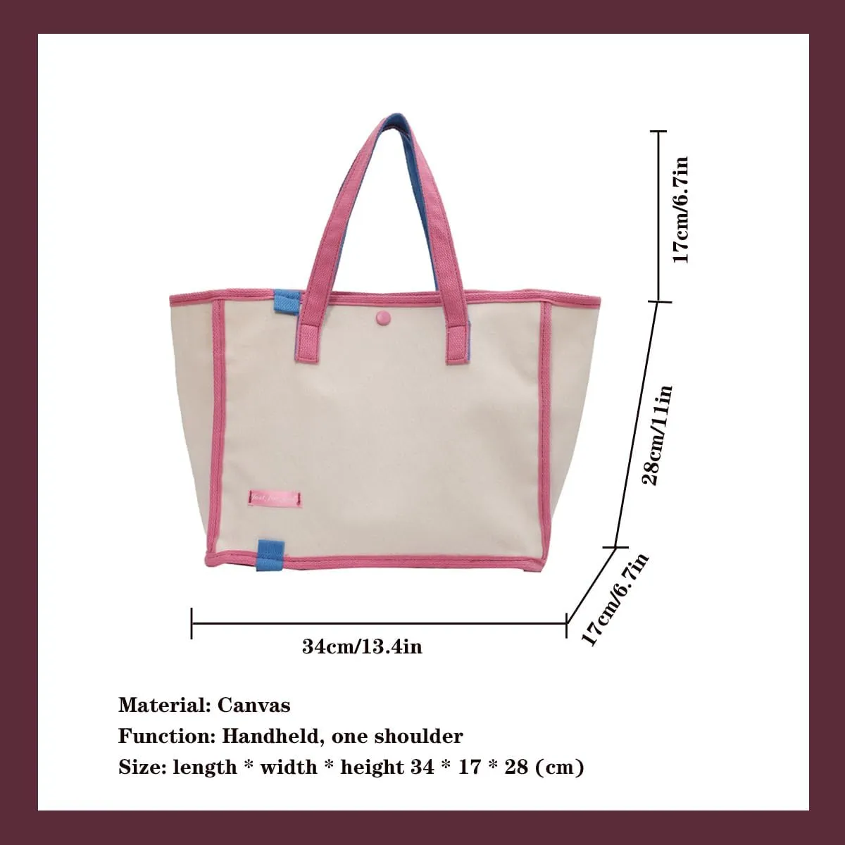 Korean version women's canvas handbag, women's casual and artistic contrasting canvas shopping bag, shoulder bag