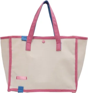 Korean version women's canvas handbag, women's casual and artistic contrasting canvas shopping bag, shoulder bag