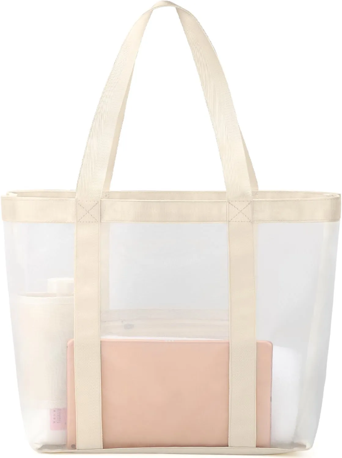 KPX Mesh Beach Bag, Large Beach Tote Bags for Women Foldable Mesh Swimming Pool Bag with Mini Pockets - Sandproof, Waterproof