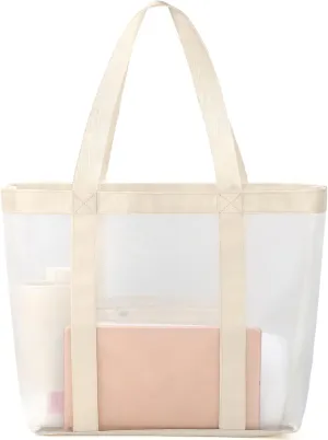 KPX Mesh Beach Bag, Large Beach Tote Bags for Women Foldable Mesh Swimming Pool Bag with Mini Pockets - Sandproof, Waterproof
