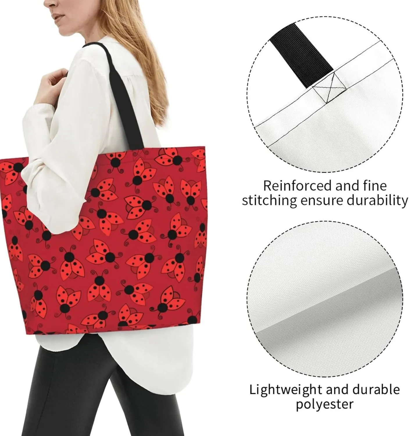 Ladybug Canvas Tote Bag Chicago Shoulder Bag Handbag Ladybird Casual Cute Grocery Bags Women Bag for Outdoor