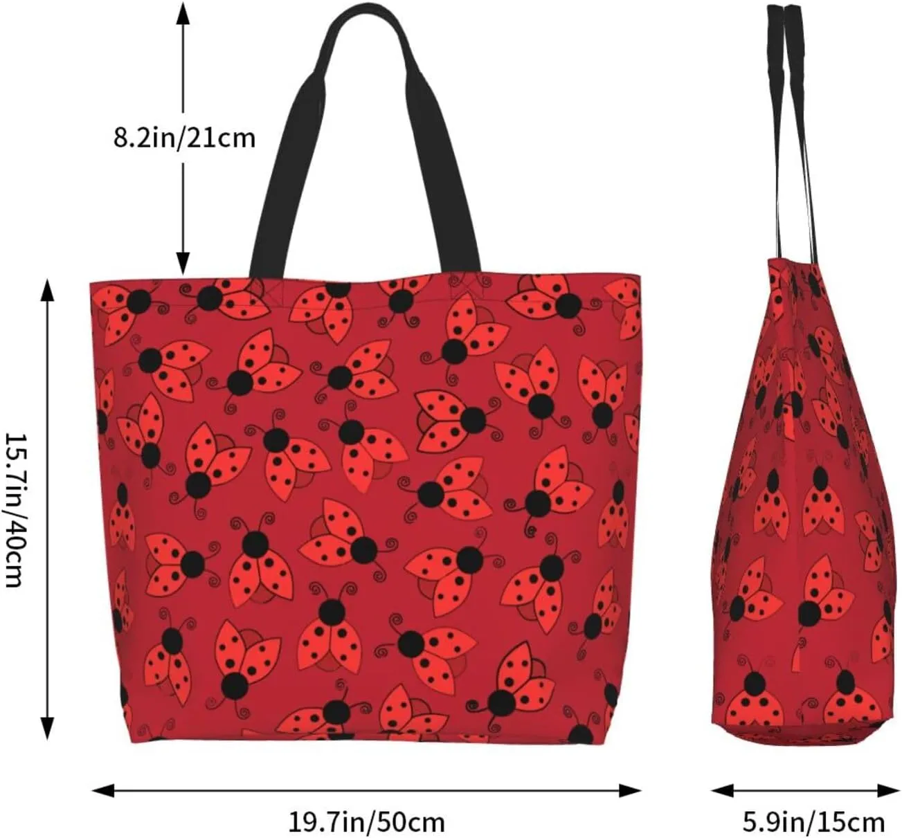Ladybug Canvas Tote Bag Chicago Shoulder Bag Handbag Ladybird Casual Cute Grocery Bags Women Bag for Outdoor