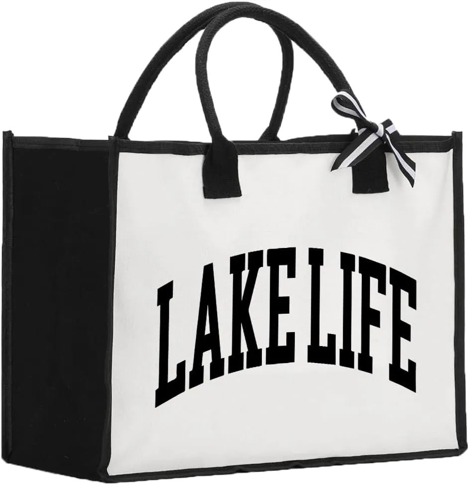Lake House Gift Lake Life Gift for Woman, Funny Retirement Retired Gifts for Women Christmas Mothers Day Birthday, Reusable Canvas Tote Bags for Women, Lake Life Tote Bag
