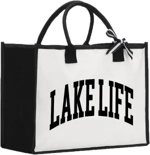 Lake House Gift Lake Life Gift for Woman, Funny Retirement Retired Gifts for Women Christmas Mothers Day Birthday, Reusable Canvas Tote Bags for Women, Lake Life Tote Bag