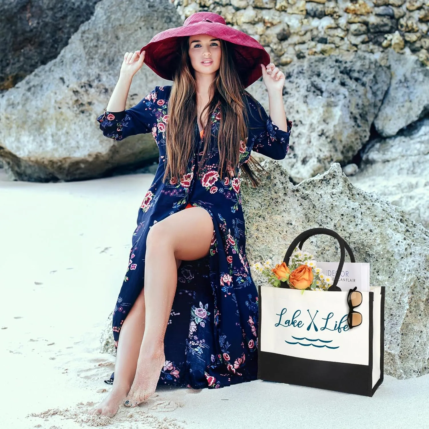 Lake Life Tote Bag for Women,Lake House Gifts,Lake Day Essentials, Going to A Lake House, Boating, and Cruises, Lake Lovers,Reusable Waterproof CanvasTote Bag