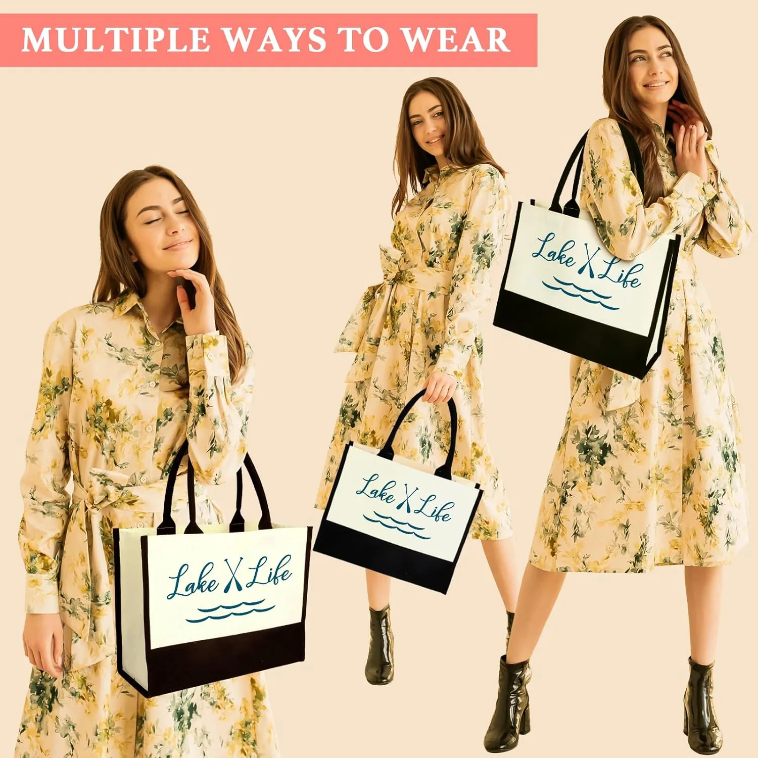 Lake Life Tote Bag for Women,Lake House Gifts,Lake Day Essentials, Going to A Lake House, Boating, and Cruises, Lake Lovers,Reusable Waterproof CanvasTote Bag