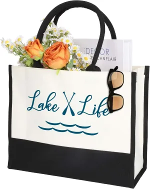 Lake Life Tote Bag for Women,Lake House Gifts,Lake Day Essentials, Going to A Lake House, Boating, and Cruises, Lake Lovers,Reusable Waterproof CanvasTote Bag