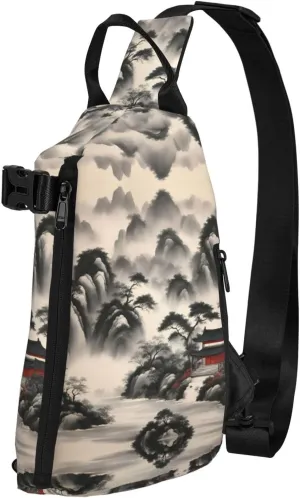 Landscape Painting Print Crossbody Backpack Casual Adjustable Bag Multifunctional Sling Backpack