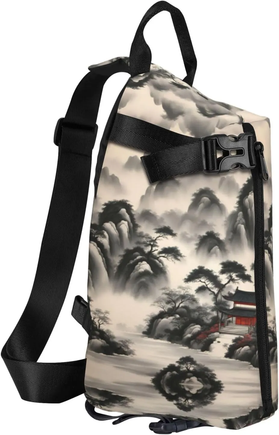 Landscape Painting Print Crossbody Backpack Casual Adjustable Bag Multifunctional Sling Backpack